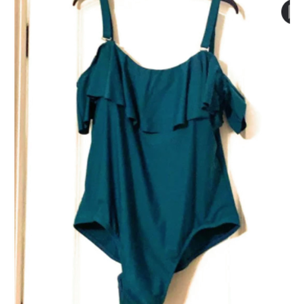Raisins Curve Tortuga Ruffle One Piece Swimsuit  Teal size 16 W